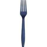 Premium Plastic Navy Forks, 24 Pack