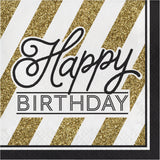Black and Gold Happy Birthday Luncheon Napkins