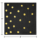 Black and Gold Foil Dots Beverage Napkins By Creative Converting