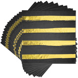 Black and Gold Stripped Foil Luncheon Napkins By Creative Converting