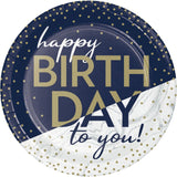 Navy and Gold Milestone Happy Birthday 7" Luncheon Plates