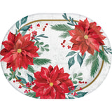 🎄 Festive Floral Oval Plates – 8 Count by Creative Converting (Poinsettia Christmas Collection)
