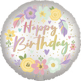 Boho Birthday Satin Flowers 18" Foil Ballon By Mayflower Distributing Company