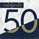Navy and Gold Milestone 50th Beverage Napkins