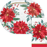 🎄 Festive Floral Oval Plates – 8 Count by Creative Converting (Poinsettia Christmas Collection)