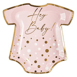 Onesie Die-Cut Salad Plates – “Hey Baby” Pink