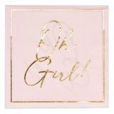 “Oh Girl!” Baby Pink Lunch Napkins with Gold Accents