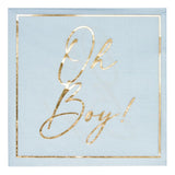 “Oh Boy!” Baby Blue Lunch Napkins with Gold Accents