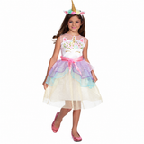 Dashing Unicorn Child Costume – Pastel Rainbow Dress & Headpiece