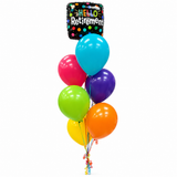 Retirement Budget Bouquet with Hi-Float - 6 Latex, 1 18" Birthday Foil arranged on a Balloon Weight (In-Store Pick Up ONLY)